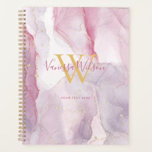 Pink Lila Gold Watercolor Monogram Script Planer