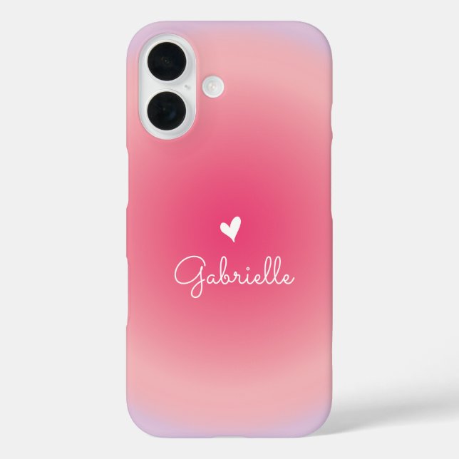 Pink Lila Gradient Herz Minimaler Skriptname iPhone 16 Hülle (Rückseite)