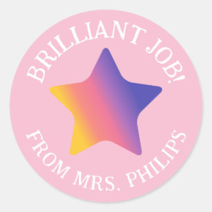 Pink Lila Gradient Star Brilliant Job School Runder Aufkleber