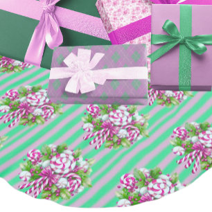 Pink Lila Green Candy Cane Weihnachten Polyester Weihnachtsbaumdecke