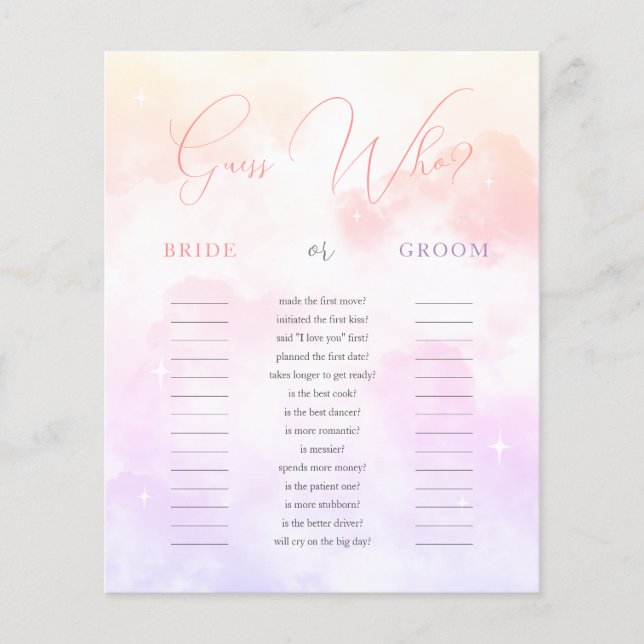 Pink Lila Guess Who Bridal Game (Vorderseite)