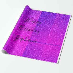 Pink Lila Happy Birthday Glitzer Individuelle Name Geschenkpapier
