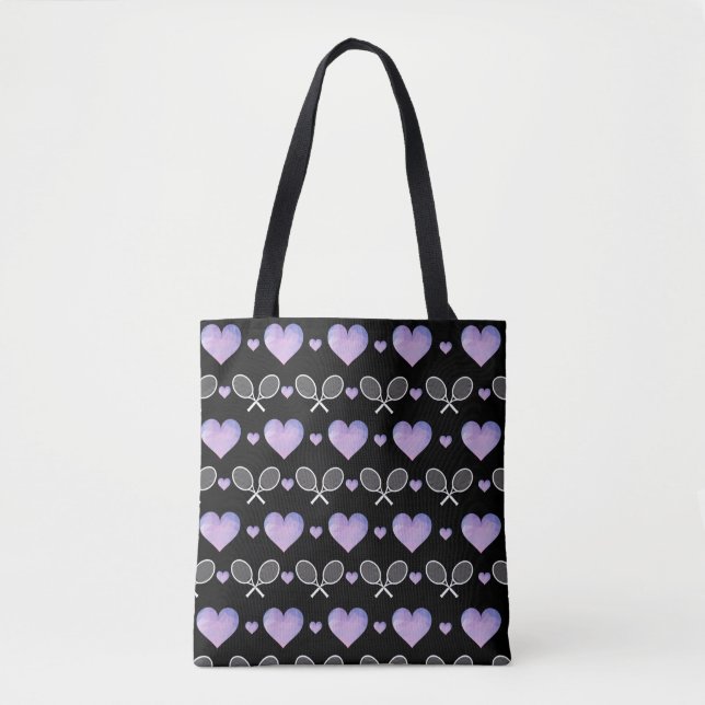Pink Lila Hearts Pattern Tennis Rackets Liebe Tasche (Vorderseite)