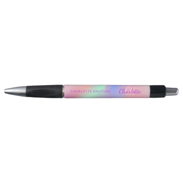 Pink lila holografische Monogrammnamenskripte Kugelschreiber (Vorderseite)