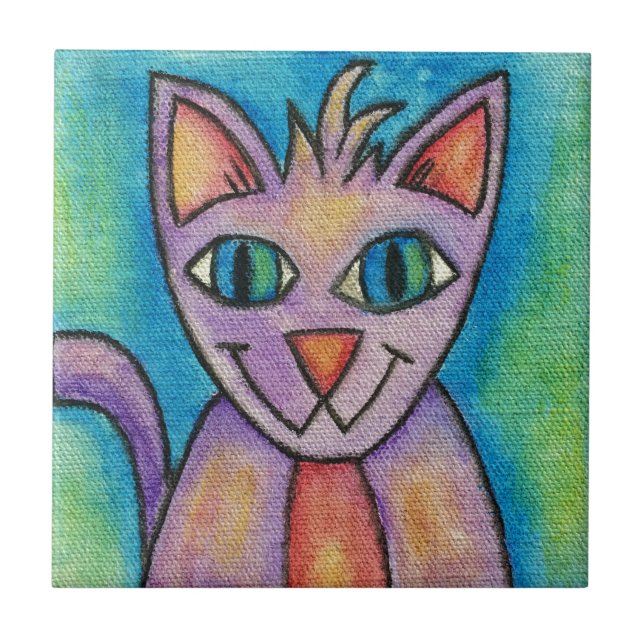 Pink Lila Kitty Cat Fliese (Vorderseite)