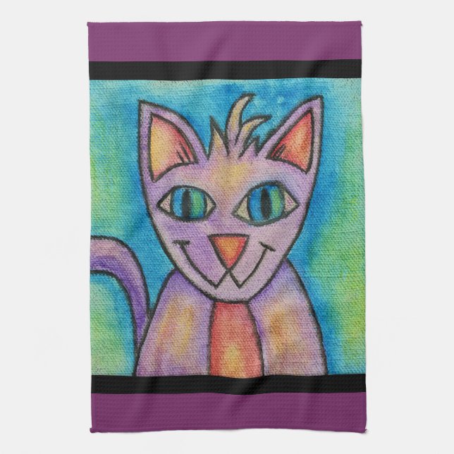 Pink Lila Kitty Cat Geschirrtuch (Vertikal)