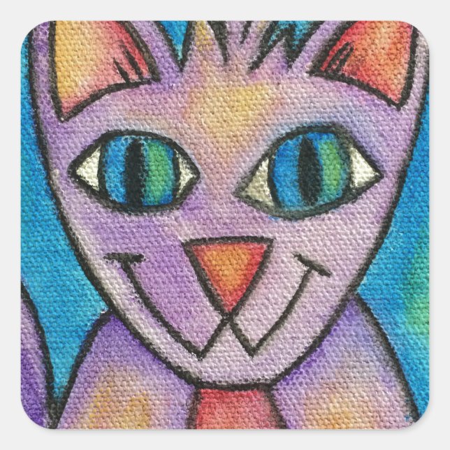 Pink Lila Kitty Cat Quadratischer Aufkleber (Vorderseite)