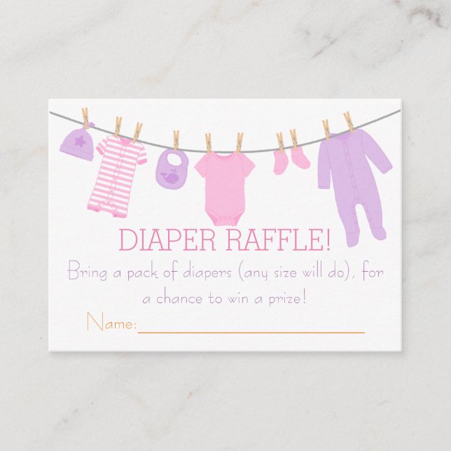 Pink & Lila Kleine Kleidung Diaper Raffle Tickets Begleitkarte (Vorderseite)