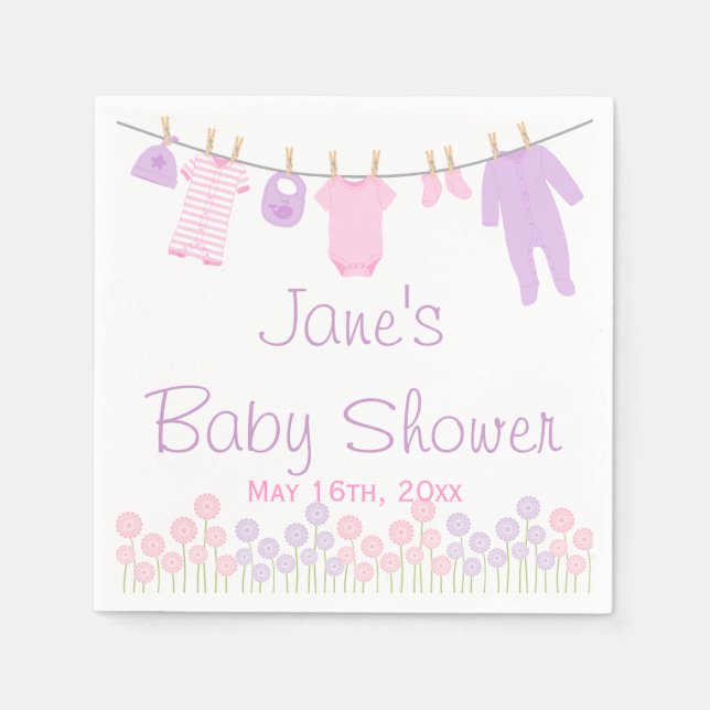 Pink & Lila Kleine Kleidung Kinderdusche Napkins Serviette (Vorderseite)