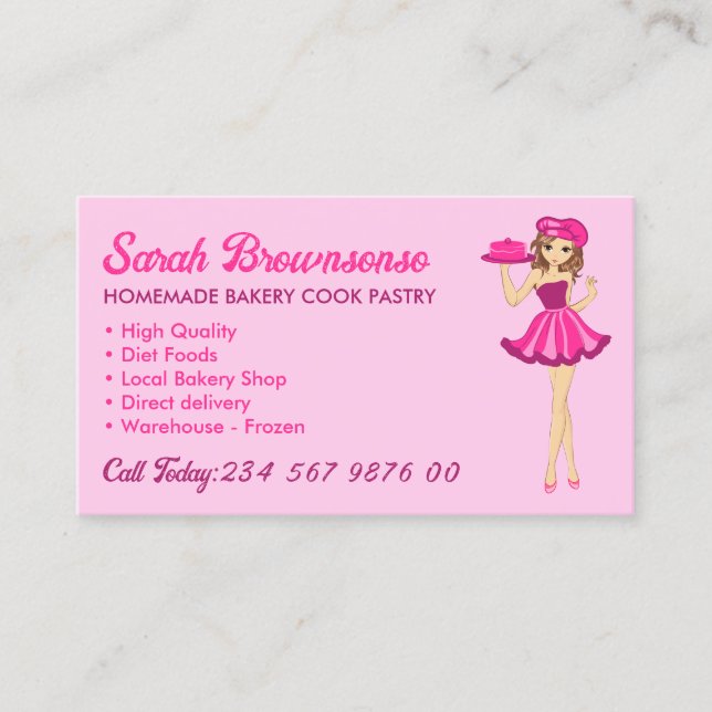 Pink Lila Lady Cartoon Kuchen Kochen Bäckerei Visitenkarte (Vorderseite)