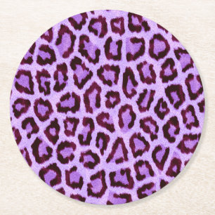 Pink Lila Leopard Pelzmuster Runder Pappuntersetzer