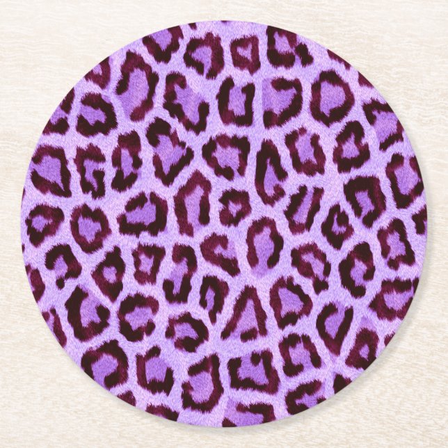 Pink Lila Leopard Pelzmuster Runder Pappuntersetzer (Vorderseite)