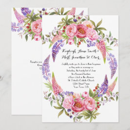Pink Lila Lupines Peonies Wasserfarbenhochzeiten Einladung