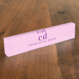 Pink lila Monogramm-Initialnamen Namensplakette