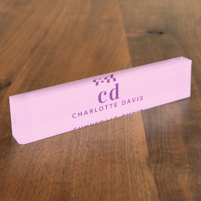 Pink lila Monogramm-Initialnamen Namensplakette (Seite)