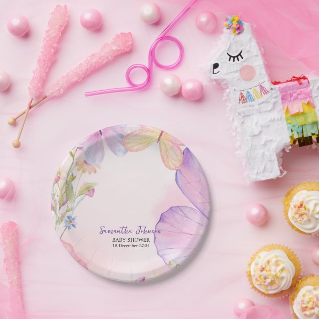 Pink Lila Oh Baby Butterfly Babydusche Pappteller (Party)