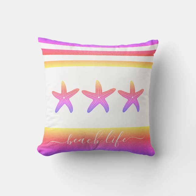 Pink lila ombre 3 star beach life script kissen (Vorderseite)