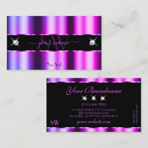Pink Lila Ombre auf Black Sparkle Jewels Monogram Visitenkarte