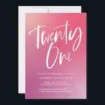 Pink Lila Ombre Kalligraphie 21. Geburtstag Einladung<br><div class="desc">Rosa Lila Ombre Kalligraphie 21. Geburtstag bietet moderne Kalligraphie auf einem hellen und farbenfrohen Hintergrund.</div>