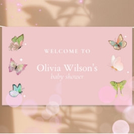 Pink Lila Pastel Butterfly Girl Babydusche Banner
