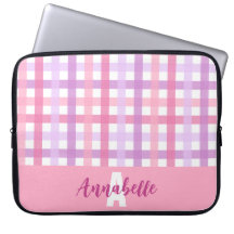 Pink Lila Pastell Gingham Pattern Monogram