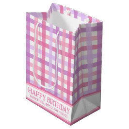 Pink Lila Pastell Modernes Gingham-Muster Mittlere Geschenktüte