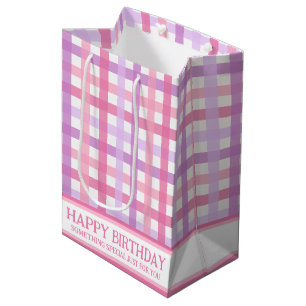 Pink Lila Pastell Modernes Gingham-Muster Mittlere Geschenktüte