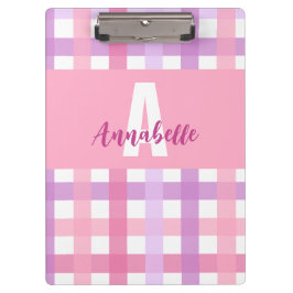 Pink Lila Pastell Monogram Gingham Pattern Klemmbrett