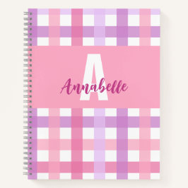 Pink Lila Pastell Monogram Gingham Pattern Notizbuch