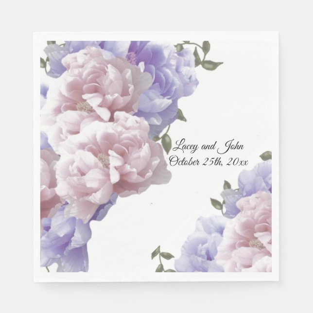 Pink Lila Peonies Hochzeitspapier Napkins Serviette (Vorderseite)