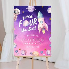 Pink Lila Planet Space Girl's Birth Welcome Sign Poster