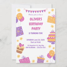 Pink Lila Playful Einfache Kindergeburtstag Einlad