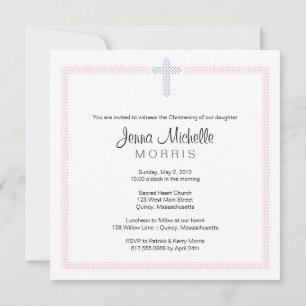 Pink Lila Polka Dot Cross   Taufe Einladung