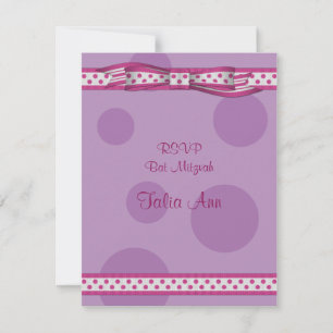 Pink & Lila Polka Dots Bat Mitzvah Response Card RSVP Karte