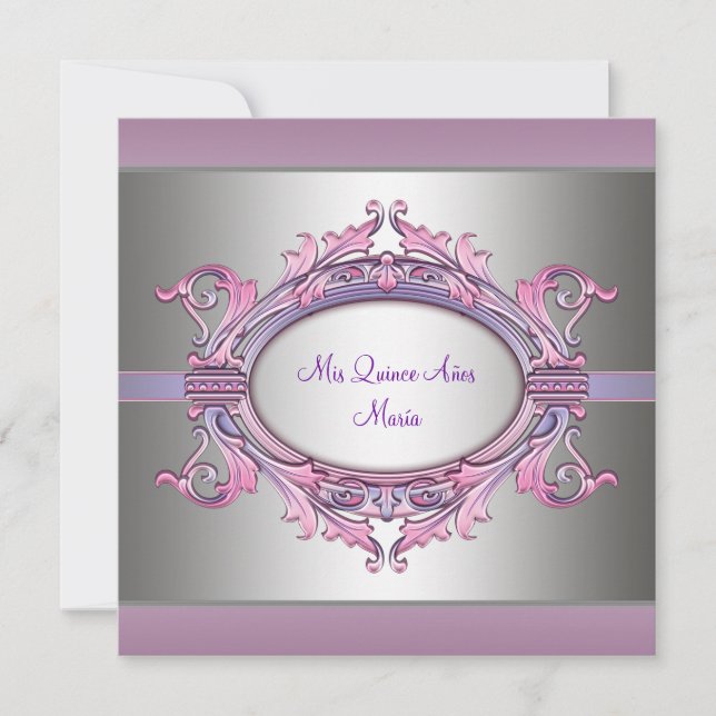 Pink Lila Quinceanera Einladung (Vorderseite)