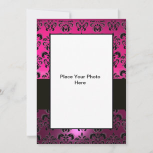 PINK LILA SCHWARZ DAMAST-FOTOVORLAGE ,fuchsia Einladung