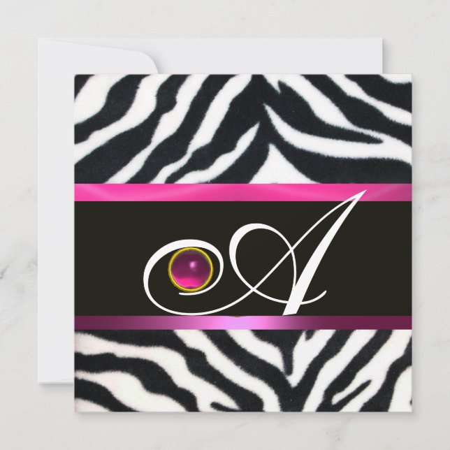 PINK, LILA SCHWARZ-WEISSE ZEBRA FUR MONOGRAM fuchs Einladung (Vorderseite)