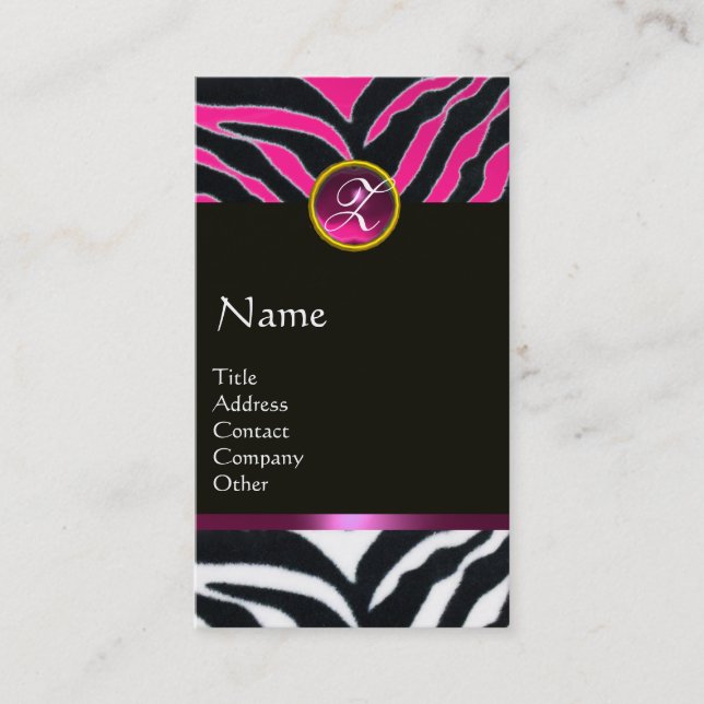 PINK, LILA SCHWARZ-WEISSES ZEBRA-FUR-MONOGRAMM VISITENKARTE (Vorderseite)