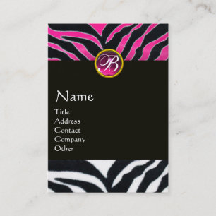 PINK, LILA SCHWARZ-WEISSES ZEBRA-FUR-MONOGRAMM VISITENKARTE