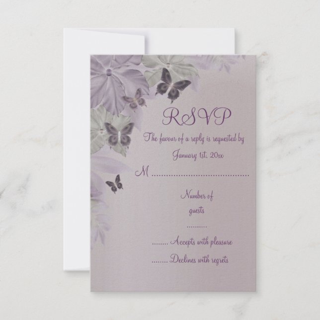 Pink & Lila Shimmer Schmetterling Sweet 16 RSVP Ca (Vorderseite)