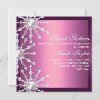 Pink & Lila Shimmer Snowflake zum Geburtstag einla Einladung
