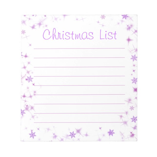 Pink Lila Snowflakes Weihnachtsliste Notizblock (Vorderseite)