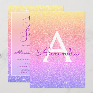 Pink Lila Sparkle Glitzer 16 . Geburtstag Geburtst Einladung