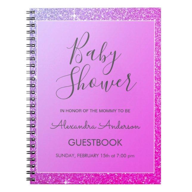 Pink Lila Sparkle Glitzer Baby Showbook Notizblock (Vorderseite)
