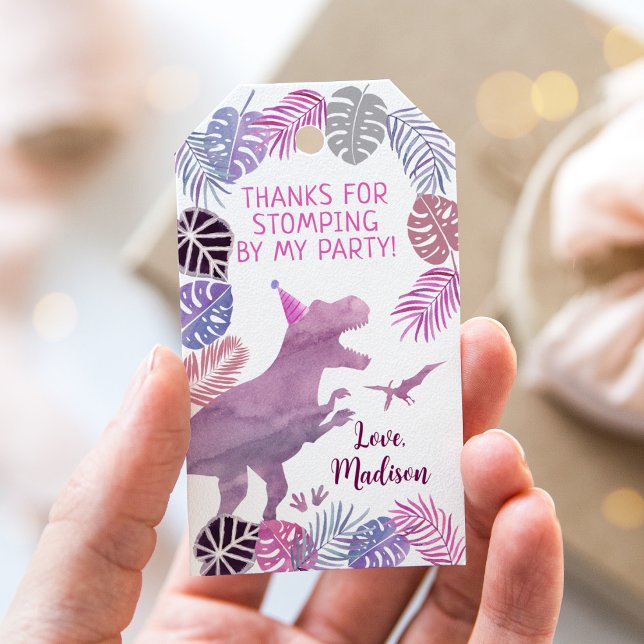 Pink Lila Three Rex Girl Dinosaurier Geburtstag Geschenkanhänger (Von Creator hochgeladen)