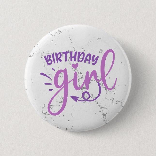 Pink Lila Trendy Birthday Girl Button (Vorderseite)