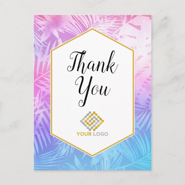 Pink Lila Tropical Danke Logos Business Postkarte (Vorderseite)
