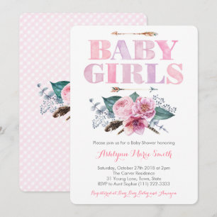 Pink Lila Twins Babydusche für Mädchen Einladung