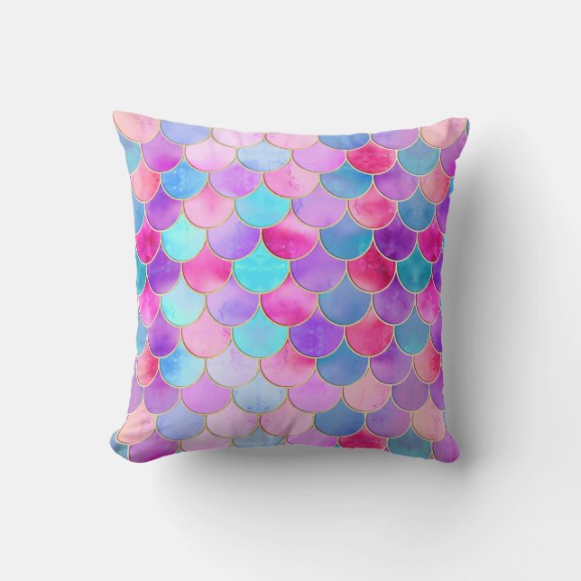 Pink, Lila und Aqua Mermaid-Muster Kissen (Vorderseite)