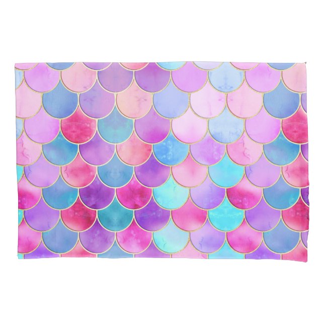 Pink, Lila und Aqua Mermaid-Muster Kissenbezug (Vorderseite)